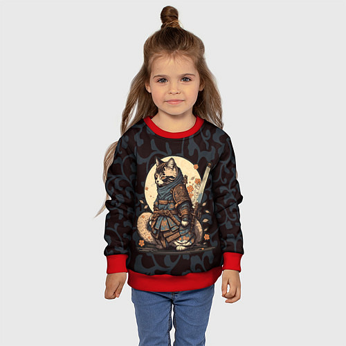 Детский свитшот Кот якудза - японский воин / 3D-Красный – фото 4