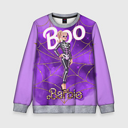 Свитшот детский Барби в костюме скелета: паутина и фиолетовый дым, цвет: 3D-меланж