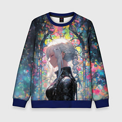 Свитшот детский Девушка на фоне витража, цвет: 3D-синий