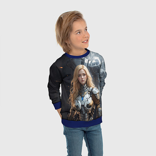 Детский свитшот Бронированная леди / 3D-Синий – фото 3