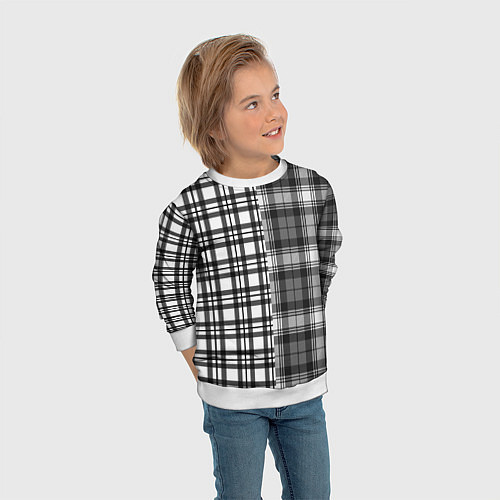 Детский свитшот Черно-белый паттерн клетка / 3D-Белый – фото 3