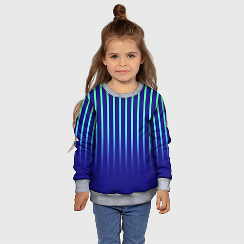 Детский свитшот Полосатый сине-зелёный градиент / 3D-Меланж – фото 4