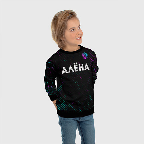 Детский свитшот Алёна и неоновый герб России: символ сверху / 3D-Черный – фото 3