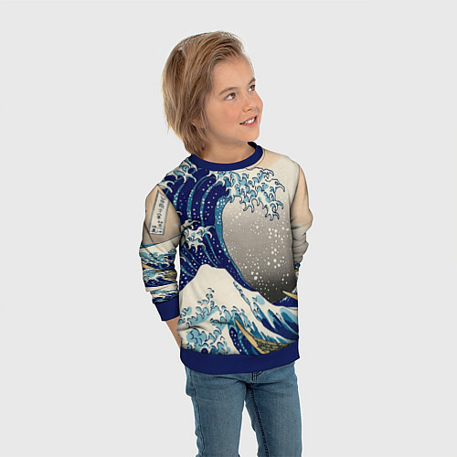 Детский свитшот Великая волна от Канагава / 3D-Синий – фото 3