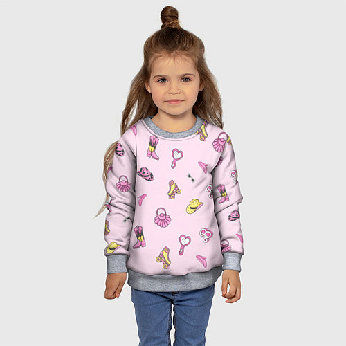 Детский свитшот Барби аксессуары - розовый паттерн / 3D-Меланж – фото 4