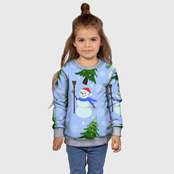 Свитшот детский Снеговики с новогодними елками паттерн, цвет: 3D-меланж — фото 2