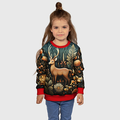 Детский свитшот Лесной олень в стиле фолк-арт / 3D-Красный – фото 4