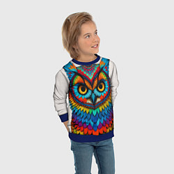 Свитшот детский Сова желтоглазая с разноцветными перьями, цвет: 3D-синий — фото 2