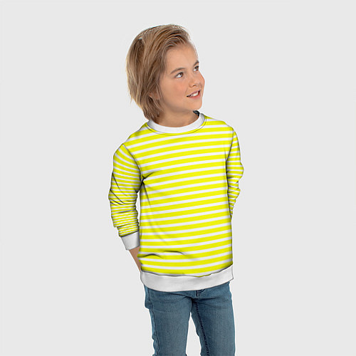 Детский свитшот Жёлтый с белыми полосками / 3D-Белый – фото 3