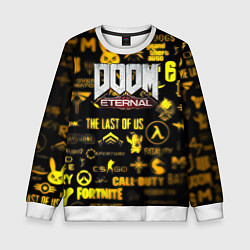 Свитшот детский Doom золотые логотипы игр, цвет: 3D-белый