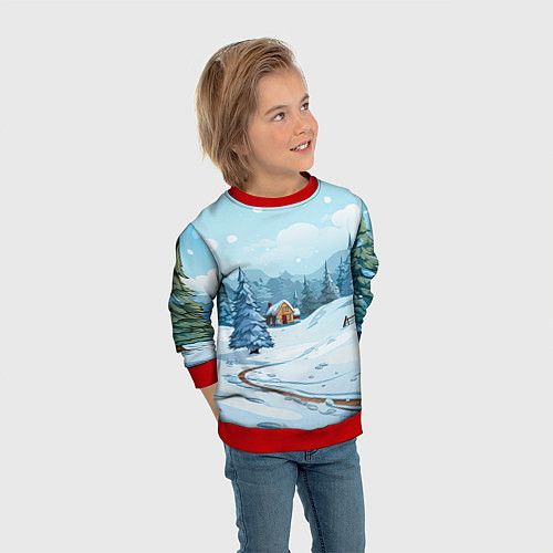 Детский свитшот Новый год пейзаж / 3D-Красный – фото 3