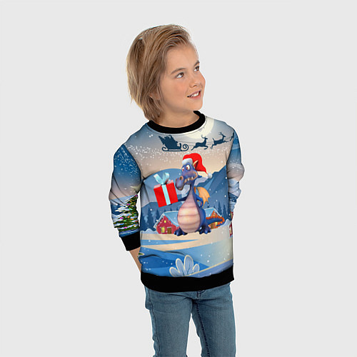 Детский свитшот Новогодний дракон 2024 / 3D-Черный – фото 3