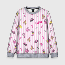 Свитшот детский Барби - розовая полоска и аксессуары, цвет: 3D-меланж