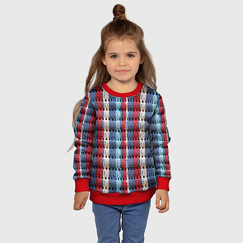 Детский свитшот Вязаный узор разноцветные вертикальные полосы / 3D-Красный – фото 4