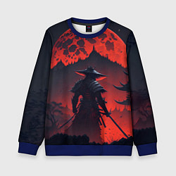 Свитшот детский Samurai and red moon - нейросеть, цвет: 3D-синий