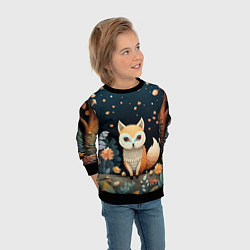 Свитшот детский Фэнтезийная лисичка в лесу фолк-арт, цвет: 3D-черный — фото 2