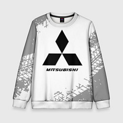 Свитшот детский Mitsubishi speed на светлом фоне со следами шин, цвет: 3D-белый