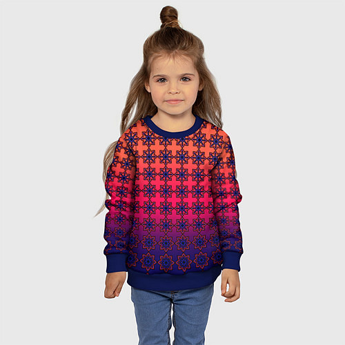 Детский свитшот Паттерн стилизованные цветы оранж-фиолетовый / 3D-Синий – фото 4