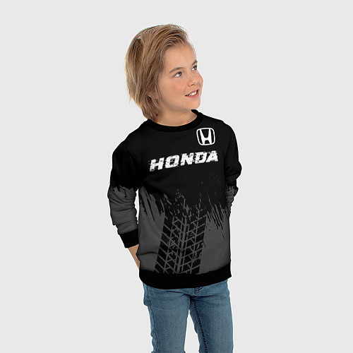 Детский свитшот Honda speed на темном фоне со следами шин посереди / 3D-Черный – фото 3