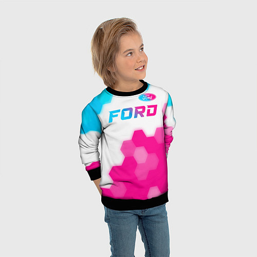 Детский свитшот Ford neon gradient style посередине / 3D-Черный – фото 3