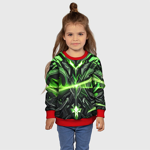 Детский свитшот Зелёный кибер рыцарь / 3D-Красный – фото 4