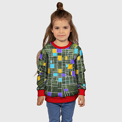 Свитшот детский Разноцветные квадраты и белые полосы, цвет: 3D-красный — фото 2