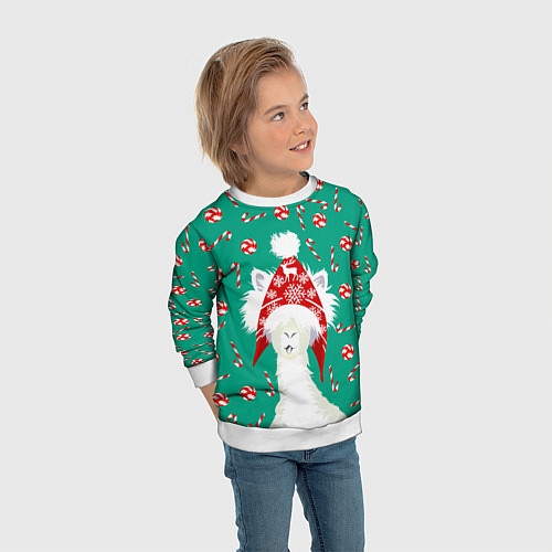 Детский свитшот Лама - альпака с леденцами / 3D-Белый – фото 3