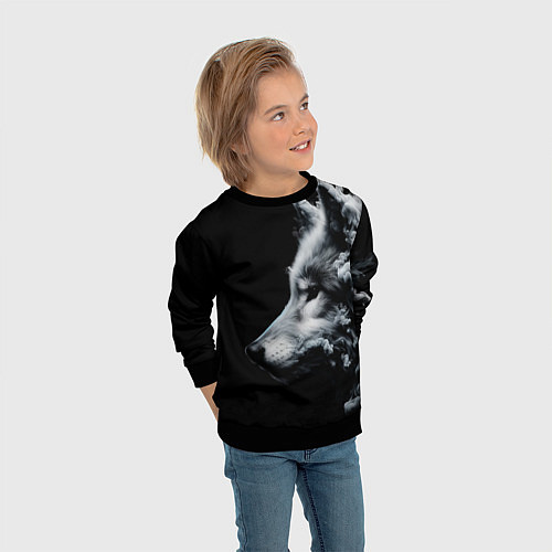 Детский свитшот Дымный волк / 3D-Черный – фото 3