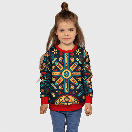 Детский свитшот Симметричный орнамент в славянском стиле / 3D-Красный – фото 4