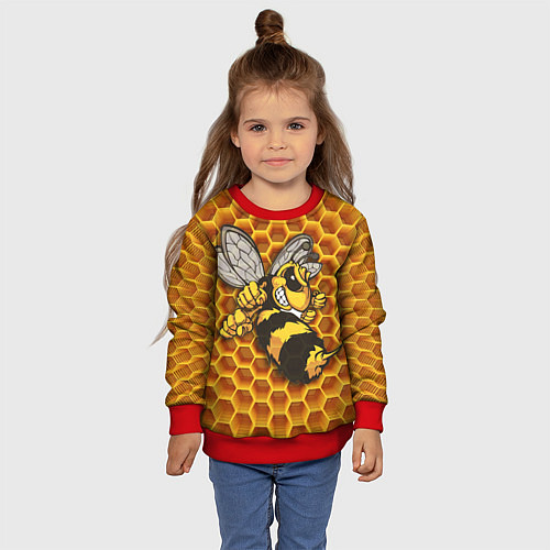 Детский свитшот Шмель с жалом и кулаками абстрактный желтый фон со / 3D-Красный – фото 4