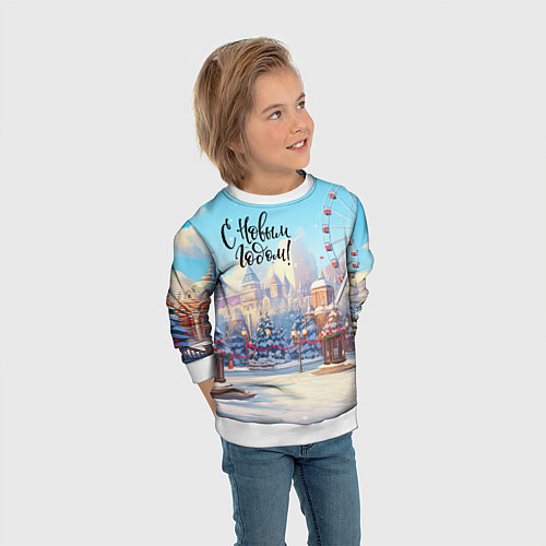 Детский свитшот С новым годом новогодний город / 3D-Белый – фото 3