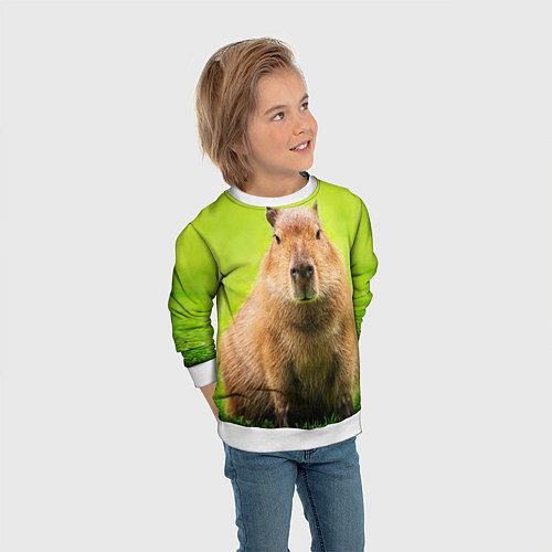 Детский свитшот Capybara on green grass / 3D-Белый – фото 3