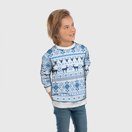 Детский свитшот Blue sweater with reindeer / 3D-Белый – фото 3