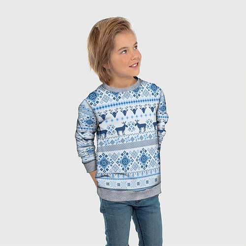 Детский свитшот Blue sweater with reindeer / 3D-Меланж – фото 3