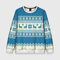 Свитшот детский Sweater with deer on a blue background, цвет: 3D-белый