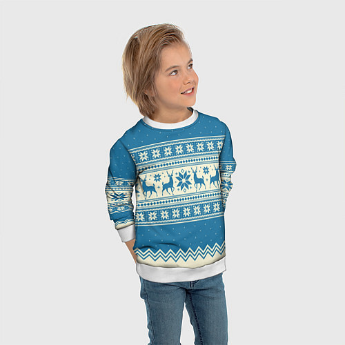 Детский свитшот Sweater with deer on a blue background / 3D-Белый – фото 3