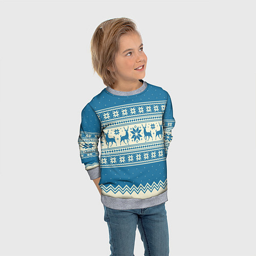 Детский свитшот Sweater with deer on a blue background / 3D-Меланж – фото 3