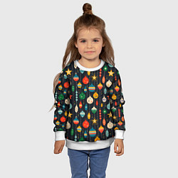 Свитшот детский Новогодние ёлочные игрушки на черном фоне, цвет: 3D-белый — фото 2