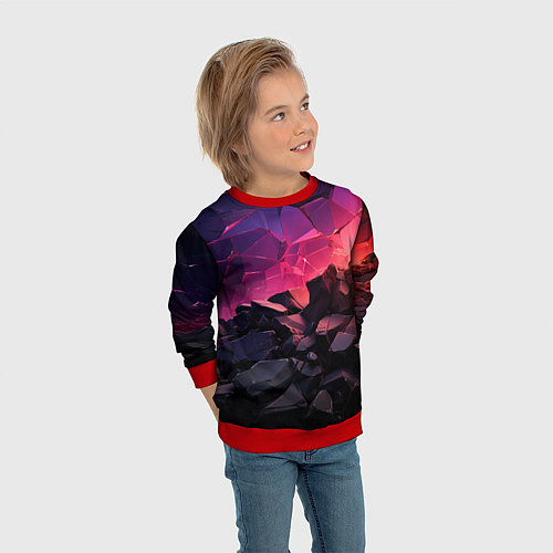 Детский свитшот Темные фиолетовые камни текстура / 3D-Красный – фото 3