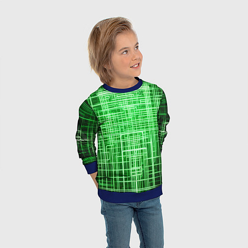 Детский свитшот Зелёные неоновые полосы киберпанк / 3D-Синий – фото 3
