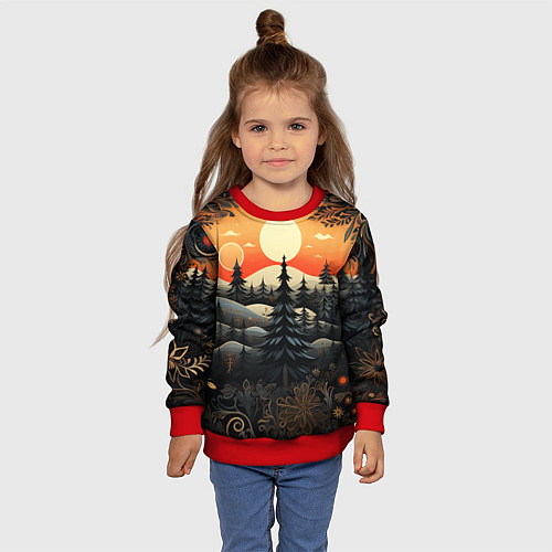 Детский свитшот Зимний лес в ожидании праздника / 3D-Красный – фото 4