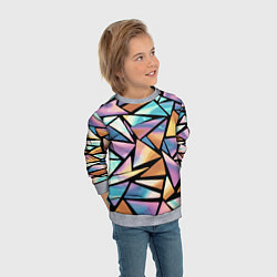 Свитшот детский Радужные треугольники - кристаллы голографические, цвет: 3D-меланж — фото 2