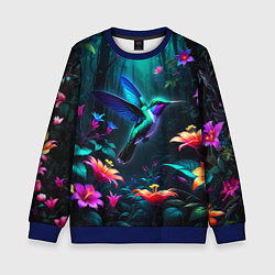 Свитшот детский Колибри в темном лесу, цвет: 3D-синий