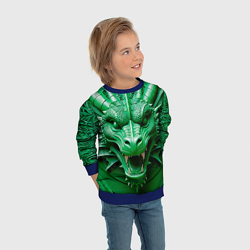 Детский свитшот Нейросеть - барельеф зелёный дракон / 3D-Синий – фото 3
