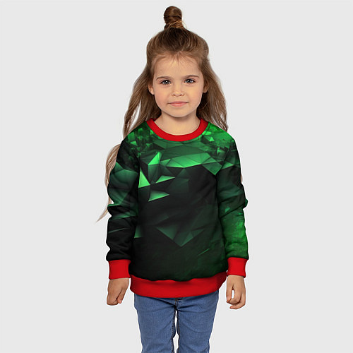 Детский свитшот Видение зеленого в абстракции / 3D-Красный – фото 4