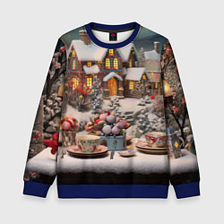 Свитшот детский Объемные новогодние домики, цвет: 3D-синий