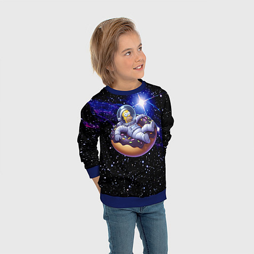 Детский свитшот Космонавт Гомер Симпсон на пончике - нейросеть / 3D-Синий – фото 3