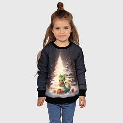 Свитшот детский Чиби-дракон под ёлкой с подарками, цвет: 3D-черный — фото 2