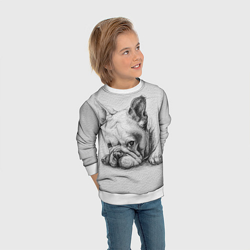 Детский свитшот Французский бульдог чб рисунок на стене / 3D-Белый – фото 3