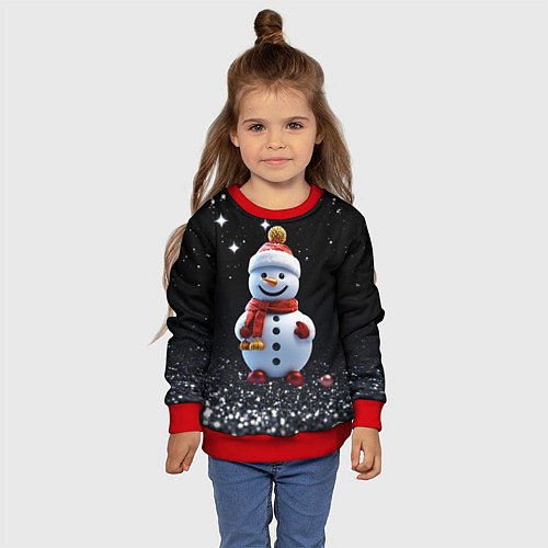 Детский свитшот Милый снеговик на Рождество / 3D-Красный – фото 4